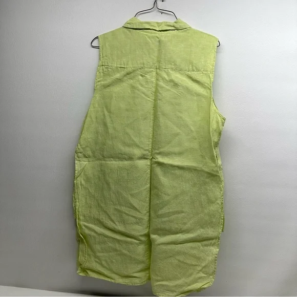 Chico’s Linen Green Button-up Blouse, Sleeveless with Collar Woman Size 2 - Picture 2 of 10